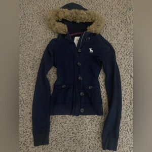 [SOLD] Vintage Y2k Abercrombie & Fitch Dark Blue Jacket with Faux Fur Hood